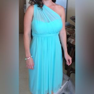 Teal one shoulder David’s Bridal bridesmaid dress, Size 6